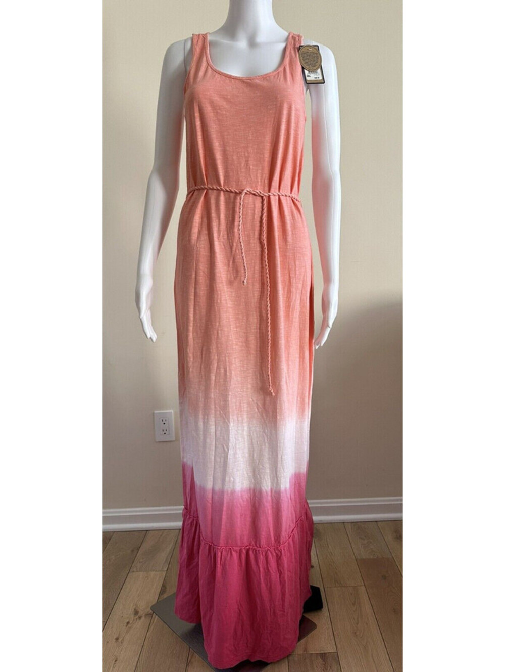 G.H Bass & Co Long Sleeveless Cotton Tie Dye Dress Coral Reef Sz S India Made